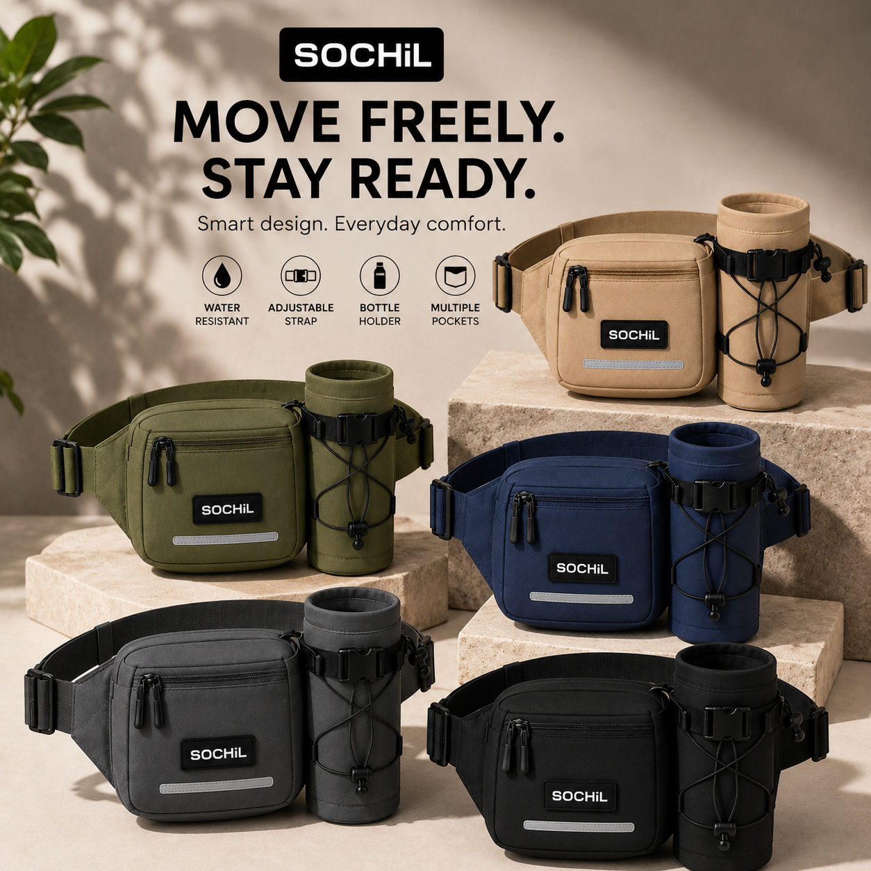 The Sochil Bottle in five premium colors